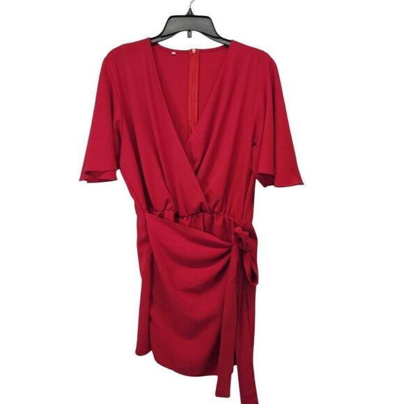 Unbranded Women's Size XL Faux Wrap Romper Dress Red Summer Short-Sleeve - Picture 1 of 6